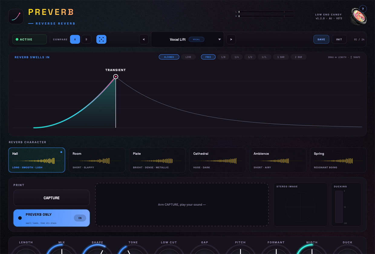 Low End Candy Preverb reverse reverb plugin interface