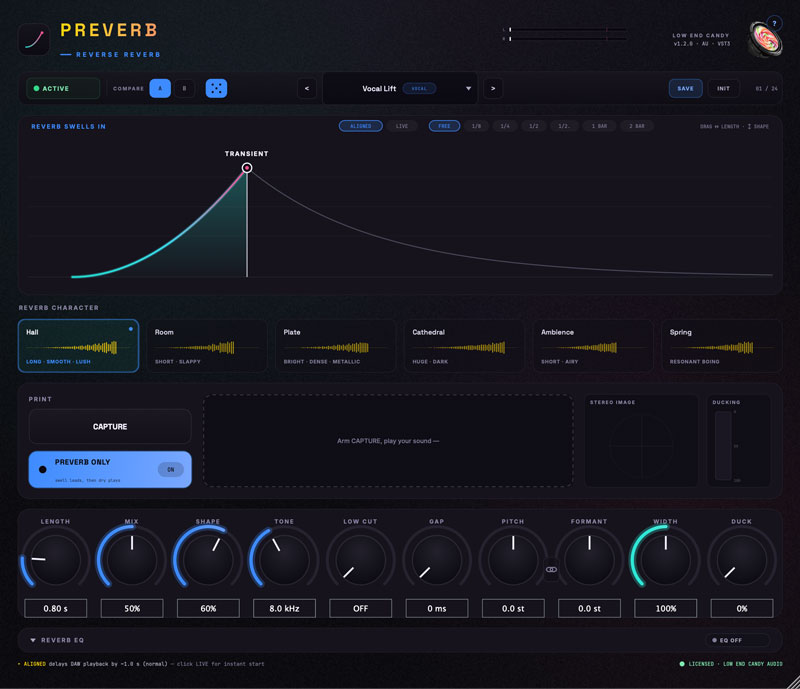 Low End Candy Preverb reverse reverb plugin interface image