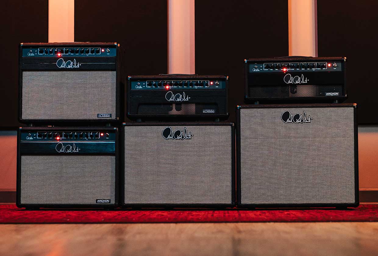 PRS Archon Classic head on an Archon 2x12 cabinet in the Black Paisley limited edition covering